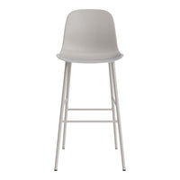 Gray bar stool with a sleek, modern design and a smooth matte finish. Ideal for contemporary spaces.