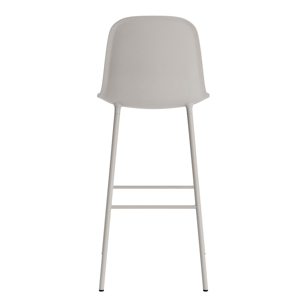 Light gray bar stool with a sleek, minimalist design and simple, smooth surface. No intricate patterns.