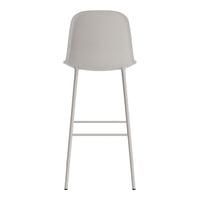 Light gray bar stool with a sleek, minimalist design and simple, smooth surface. No intricate patterns.