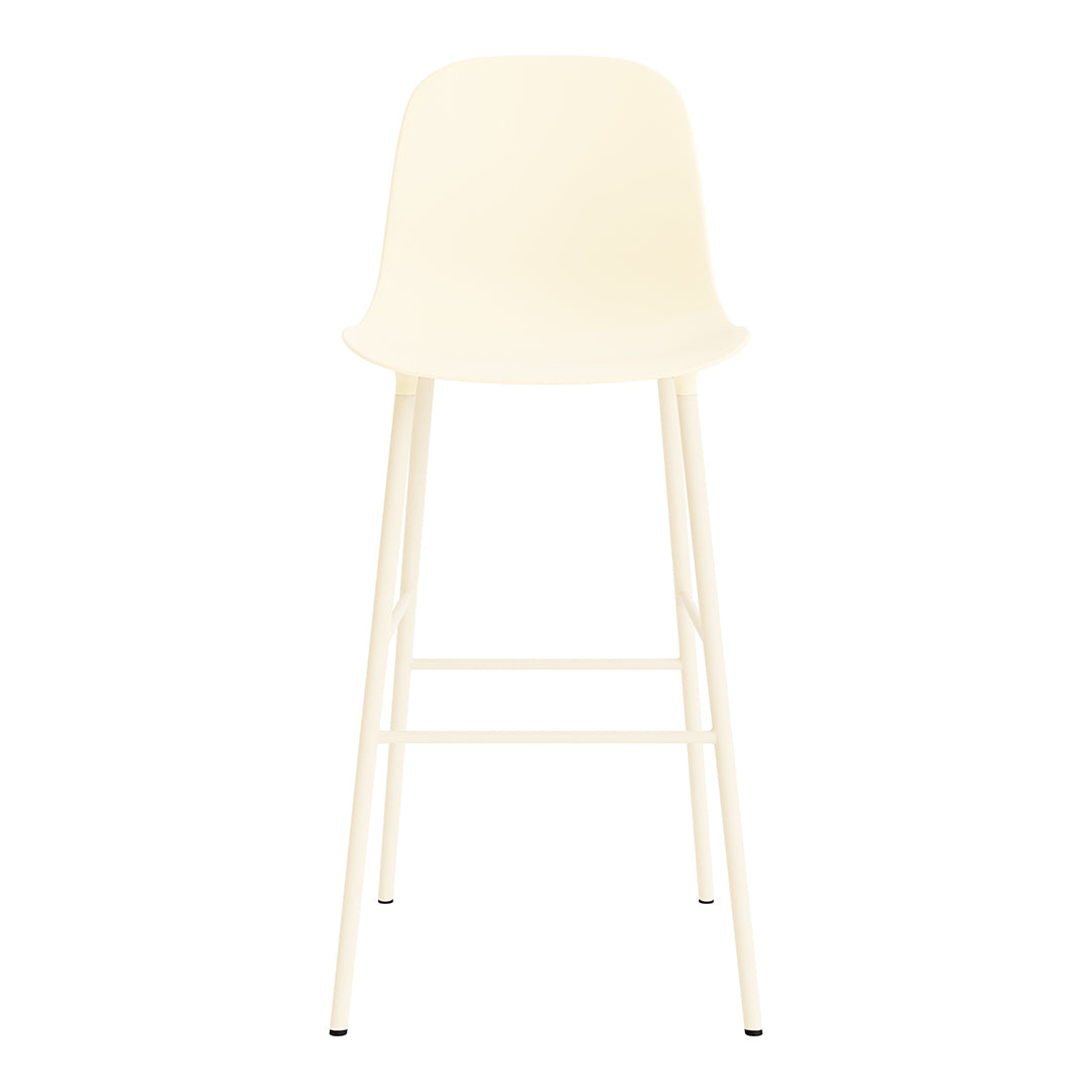 Cream-colored bar stool with a minimalist design and sleek metal legs. Perfect for modern interiors.