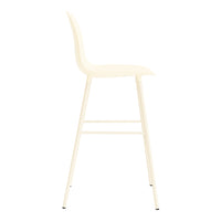Cream-colored bar stool with a smooth, minimalist design and sleek metal legs. Perfect for modern interiors.