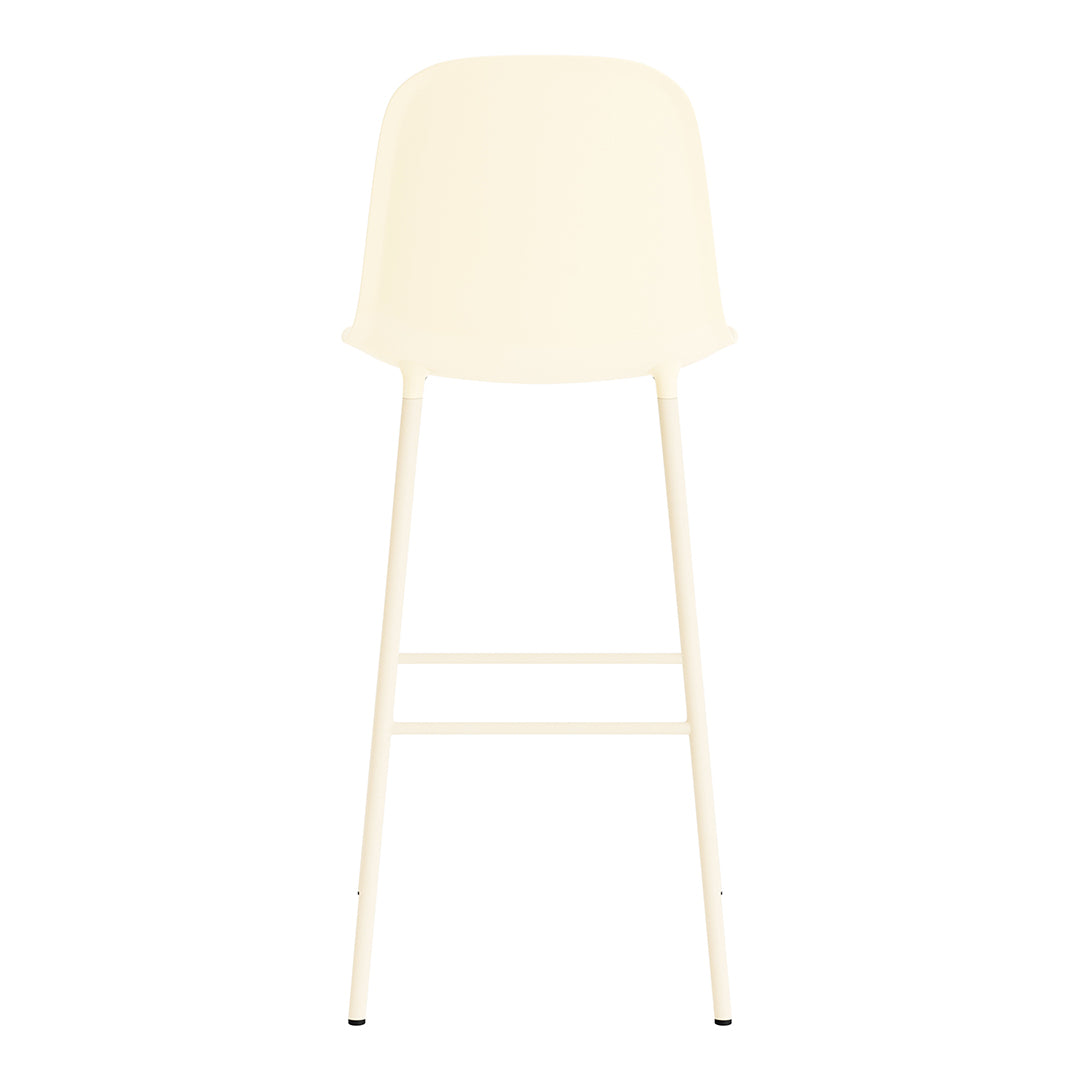 Cream-colored modern bar stool with a sleek, minimalist design and metal legs. Perfect for contemporary interiors.