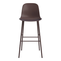 Brown bar stool with a sleek, modern design and minimalistic pattern. Ideal for contemporary spaces.