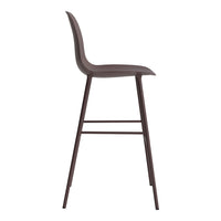 Modern brown bar stool with a sleek design and minimalist silhouette, featuring a solid color finish.