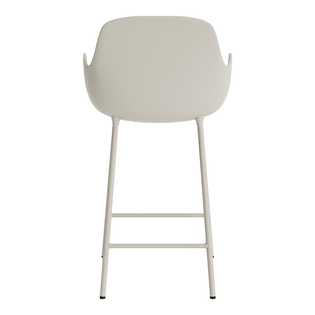 Light beige modern stool with a minimalist design and smooth, curved backrest. Perfect for contemporary spaces.