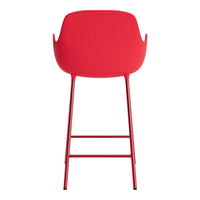 Red modern bar stool with a sleek, minimal design and sturdy metal legs, perfect for contemporary decor.
