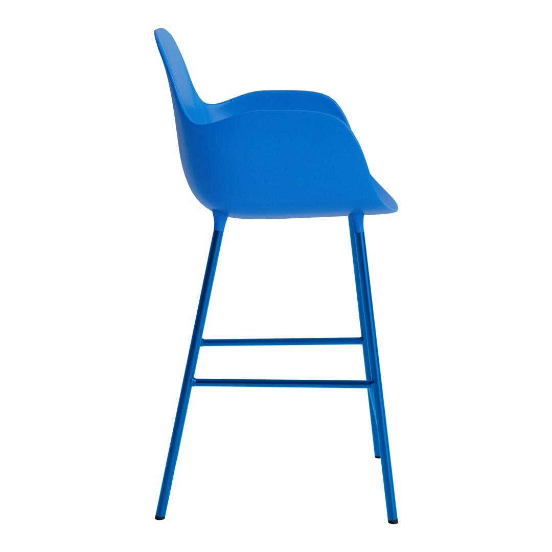 Bright blue modern barstool with a sleek, curved design and minimalistic frame. Perfect for contemporary spaces.