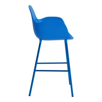 Bright blue modern barstool with a sleek, curved design and minimalistic frame. Perfect for contemporary spaces.