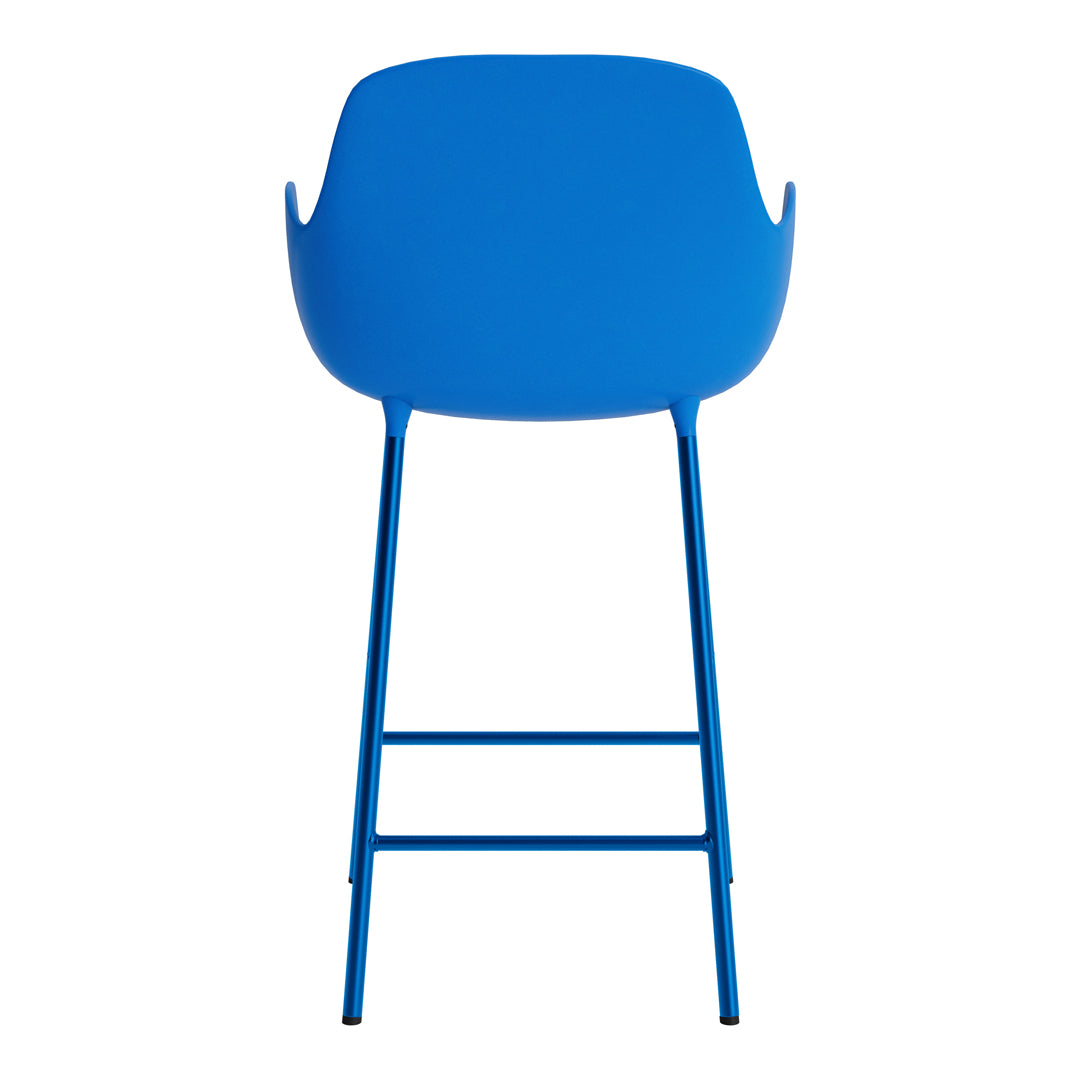 Bright blue modern bar stool with a minimalistic design and sleek metal legs. Ideal for contemporary spaces.
