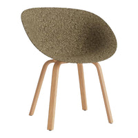 Stylish chair featuring a textured olive green seat and natural wooden legs for a modern look.