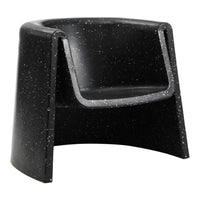 Black chair with a sleek, modern design featuring a speckled texture, perfect for contemporary decor.