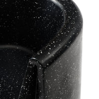 Black container with a speckled pattern, showcasing white flecks for a modern and stylish look.