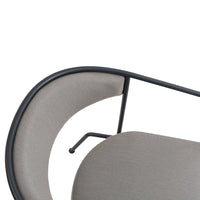 Gray upholstered chair with a sleek black metal frame and modern curved design. Perfect for contemporary interiors.