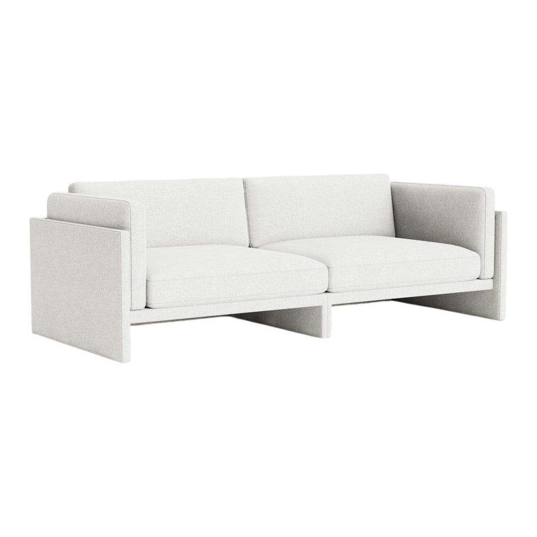 Light gray modern sofa with a minimalist design and smooth, solid fabric upholstery. Ideal for contemporary spaces.