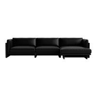 Modern black leather sectional sofa with sleek lines and minimalist design. Perfect for contemporary decor.