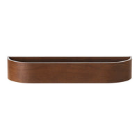 Brown wooden planter box with a smooth finish and sleek, curved edges. Perfect for modern decor.