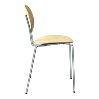 Natural wood finish with a sleek metallic frame, featuring smooth, minimalist lines. Comfortable and modern design.