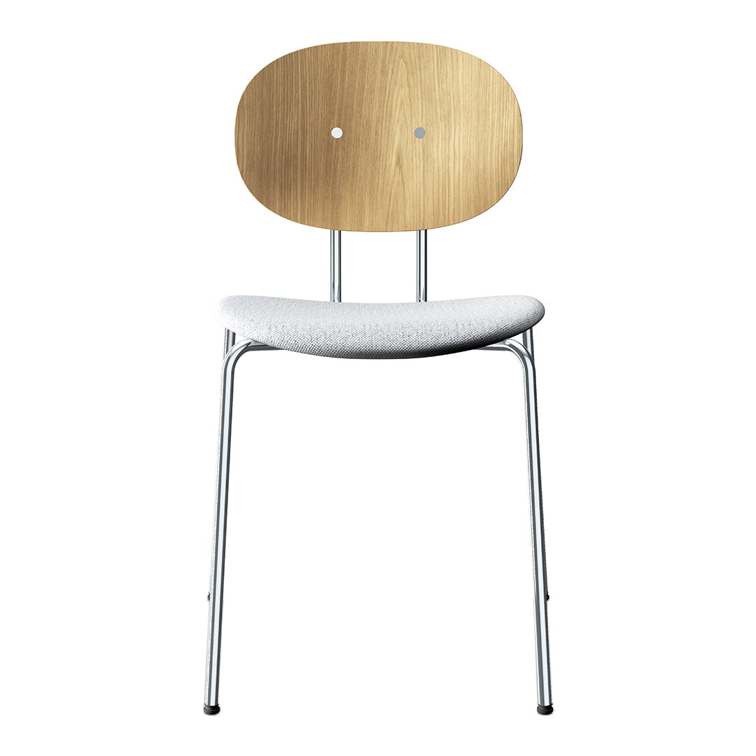 Light wood backrest, white upholstered seat, and sleek silver legs create a modern, minimalist chair design.