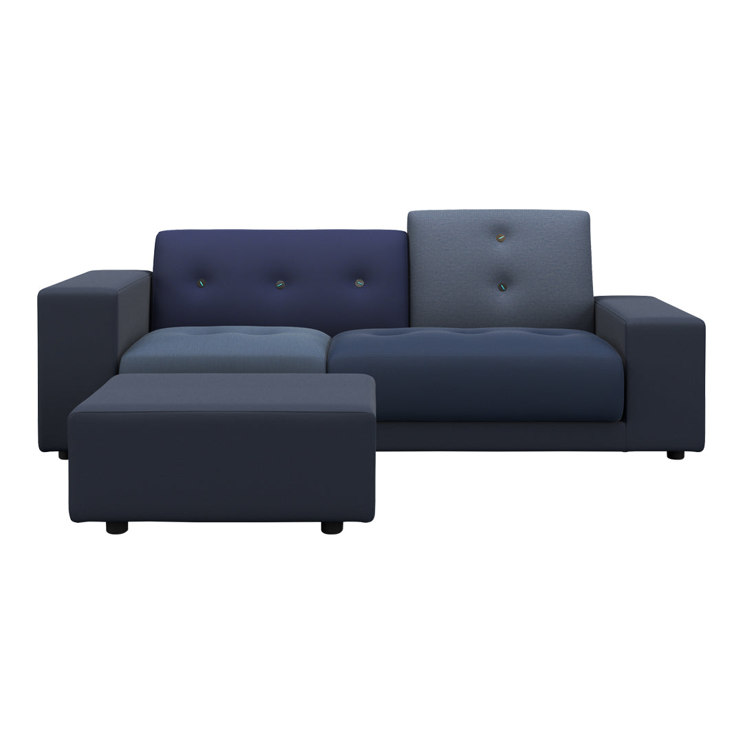 Stylish sectional sofa in deep navy and blue hues with a modern tufted design, perfect for contemporary spaces.