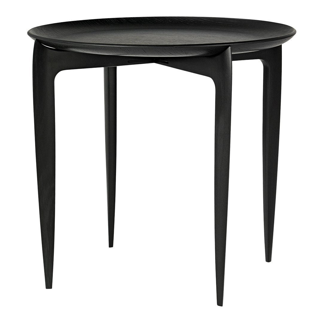 Stylish round black side table with sleek, modern design and smooth surface, perfect for any contemporary decor.