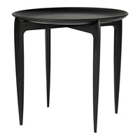 Stylish round black side table with sleek, modern design and smooth surface, perfect for any contemporary decor.