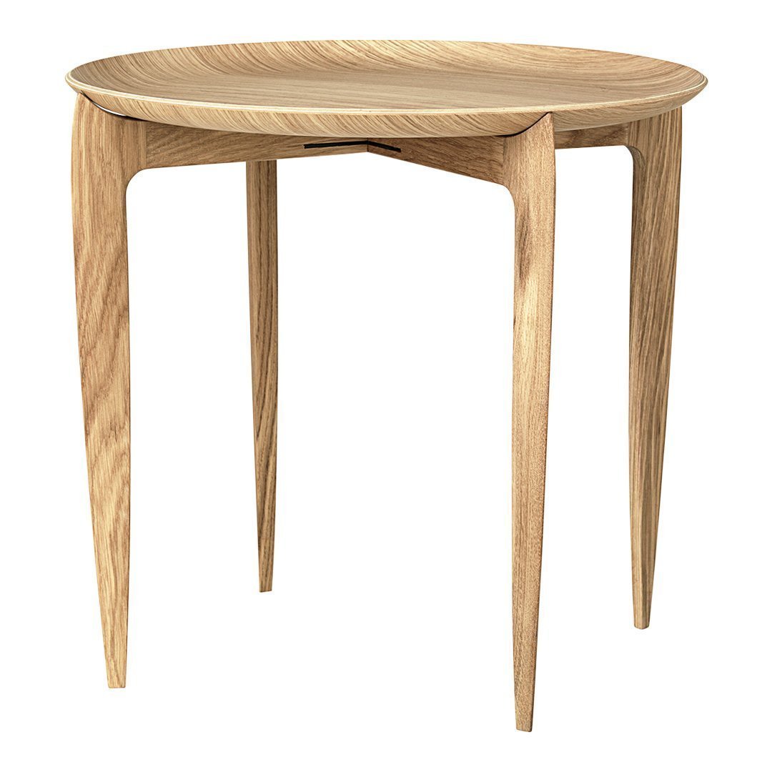 Natural wood finish round table with smooth, light oak color and elegant minimalist design.
