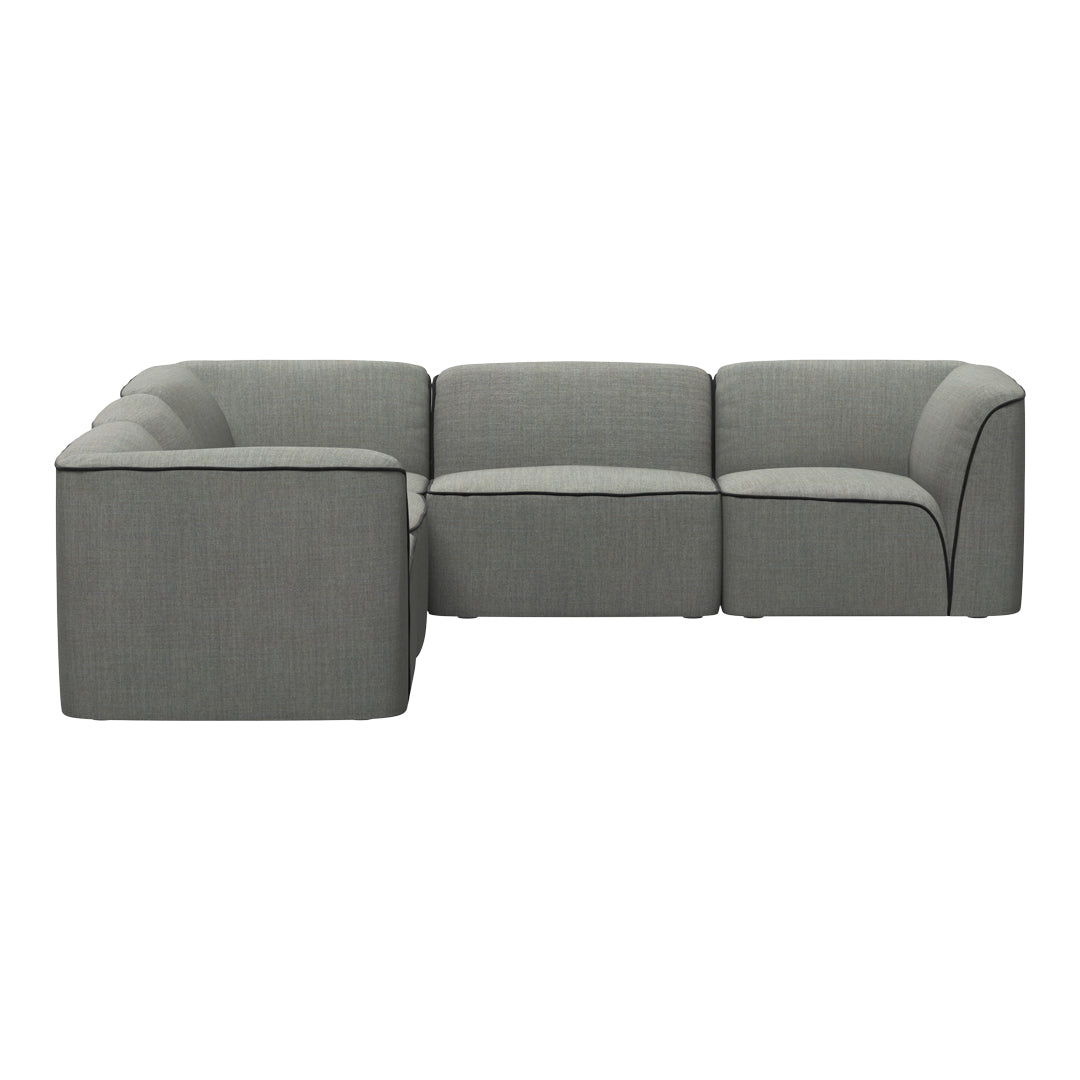 Gray upholstered sectional sofa with clean lines and subtle contrast piping, perfect for modern living spaces.