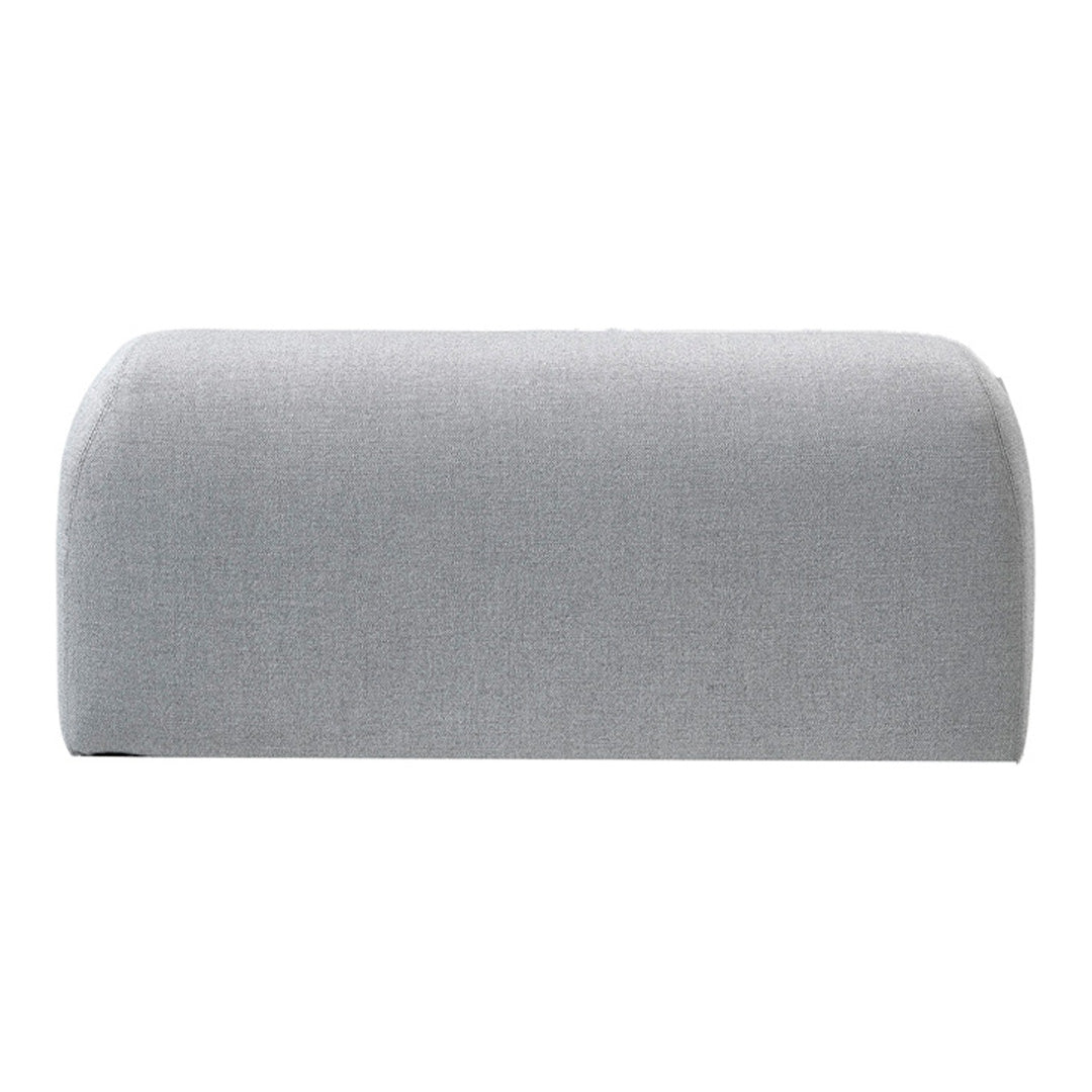 Gray upholstered bench with a smooth, rounded design and subtle texture, perfect for modern decor.