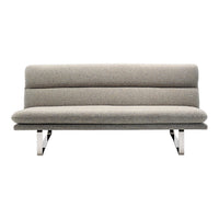 Gray two-tone upholstered sofa with clean lines and minimalist design on a sleek metal frame.