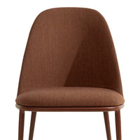 Brown upholstered chair with a textured fabric and smooth, curved silhouette. Ideal for modern decor.
