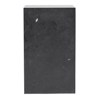 Black stone pedestal with subtle white speckles, featuring a smooth, minimalist finish. Perfect for modern decor.