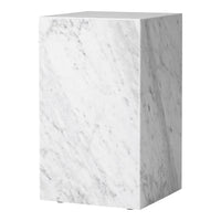 Elegant white marble side table with subtle grey veining and a polished finish, perfect for modern decor.