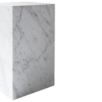White marble stand with subtle grey veining and a polished finish, perfect for modern decor.