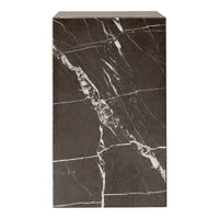 Dark gray marble pedestal with striking white veining and a polished finish. Ideal for modern decor.