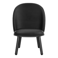 Black upholstered chair with a sleek, minimalist design and smooth, rounded contours.