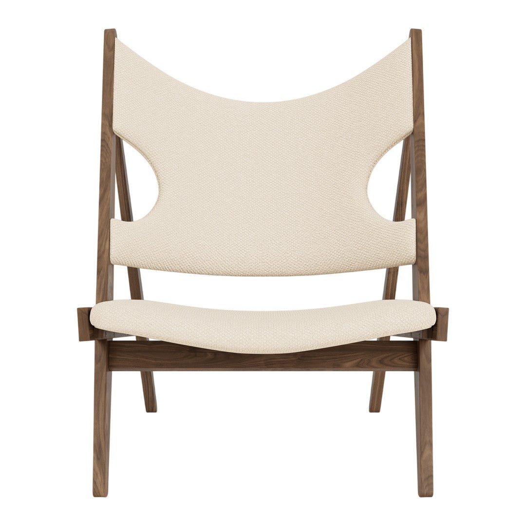 Natural beige fabric with a smooth texture and minimalist wood frame, featuring organic shapes and a simple design.
