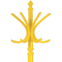 Bright yellow coat rack with curved hooks and a classic design, perfect for a cheerful entryway.