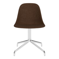 Brown upholstered chair with a sleek chrome base, featuring a smooth, minimalist design. Perfect for modern spaces.