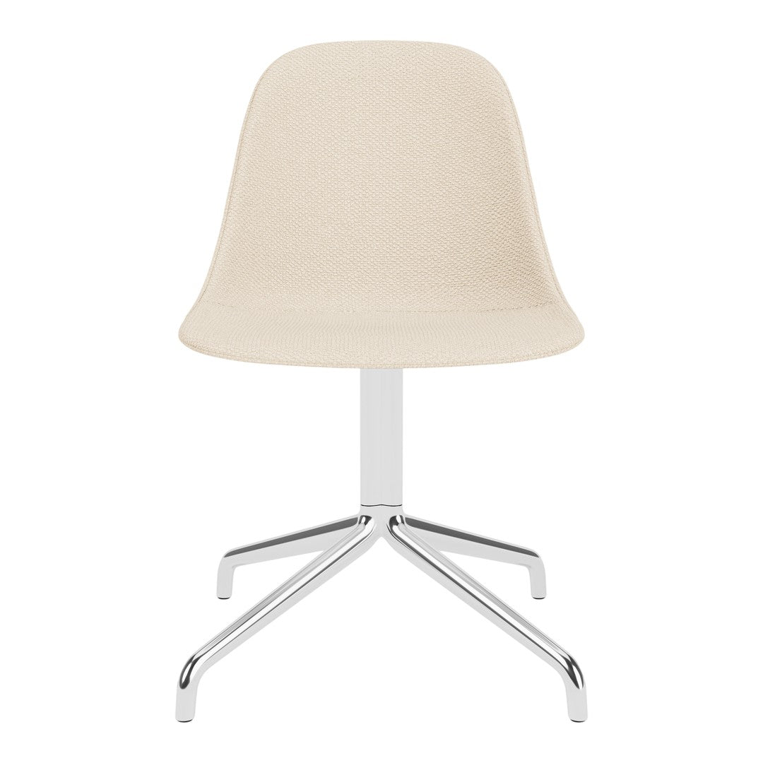 Cream-colored chair with a smooth, minimalist design and chrome legs, perfect for modern decor.