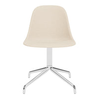 Beige fabric dining chair with a sleek chrome base, perfect for modern interiors. Minimalist design, no patterns.
