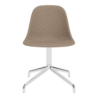 Modern chair in soft brown upholstery with a smooth texture and sleek chrome base, perfect for an elegant touch.