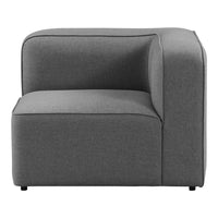Modern gray upholstered accent chair with a sleek, minimalist design and smooth, contemporary lines.