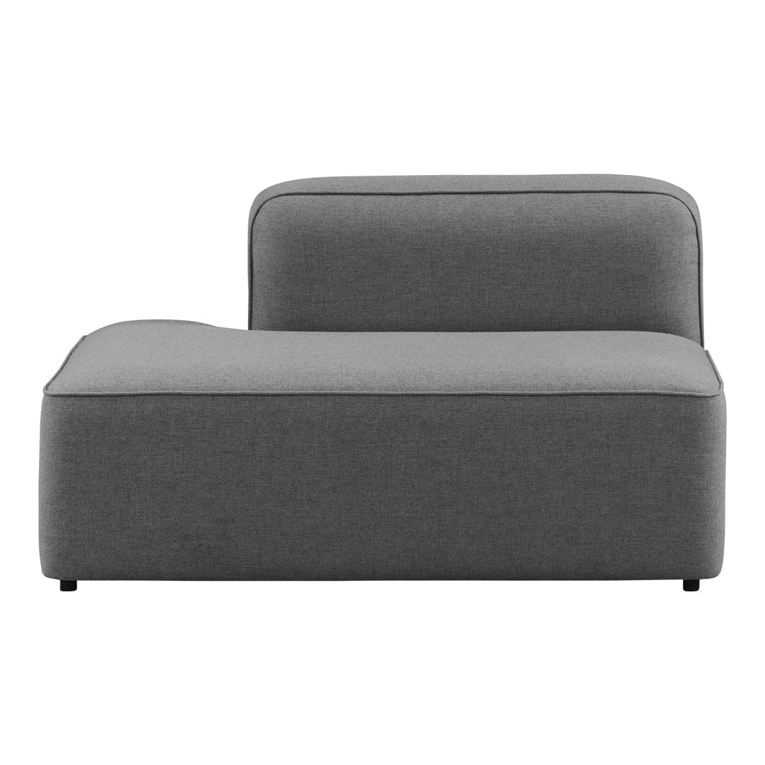 Gray upholstered lounge chair with a smooth, contemporary design and minimalist pattern, ideal for modern interiors.