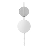 Modern wall lamp featuring a sleek chrome finish and a smooth, white glass globe. Simple, elegant design with minimal colors.