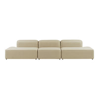 Beige modular sofa with clean lines and smooth upholstery, ideal for modern living spaces.