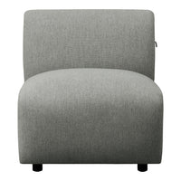 Gray upholstered chair with a smooth, textured fabric and minimalist design. Ideal for modern decor.