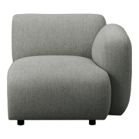 Contemporary gray upholstered chair with a soft, minimalist design and rounded edges. Ideal for modern decor.