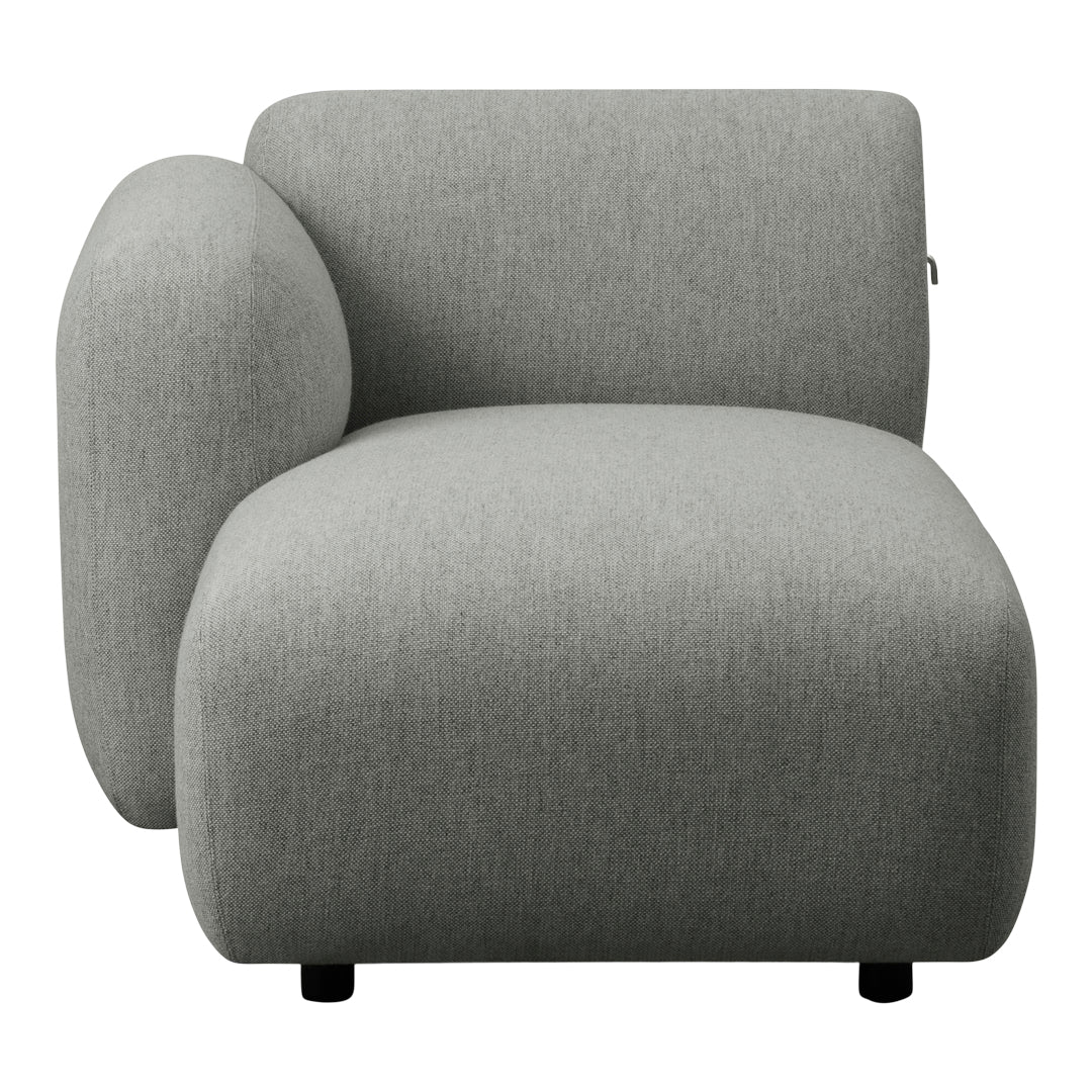 Gray modern upholstered chair with a smooth, minimalist design and rounded armrest. Ideal for contemporary decor.