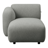 Gray modern upholstered chair with a smooth, minimalist design and rounded armrest. Ideal for contemporary decor.