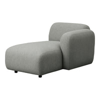 Stylish gray chaise lounge with a smooth texture and modern, minimalist design, perfect for contemporary spaces.